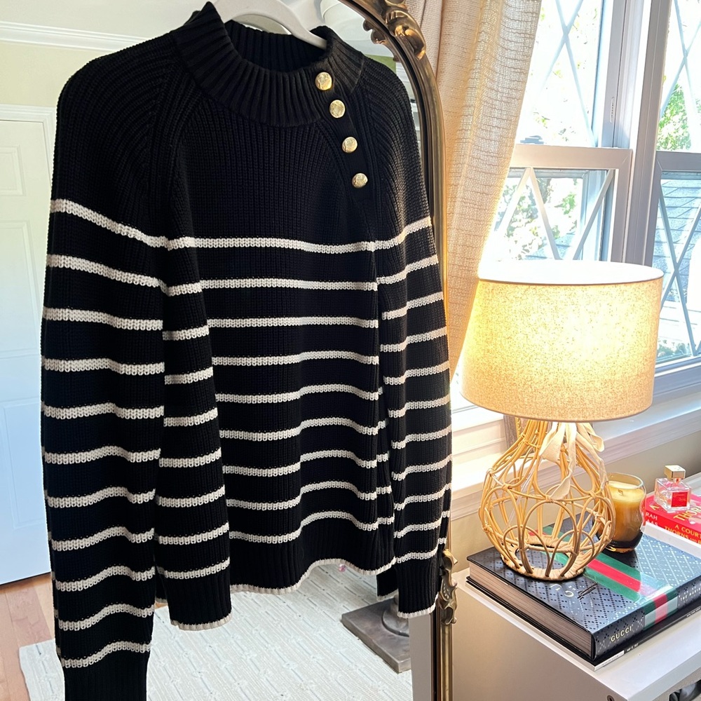 J-Crew Button Neck Stripped sweater